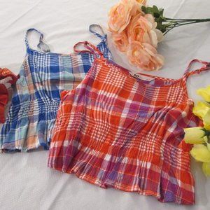 ❣ 💖 SO PLAID RED CROPPED CINCH WAIST TANK – SIZE L